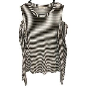 Lush Cold‎ Shoulder Black and White Striped Top Size Medium Business Casual Boho